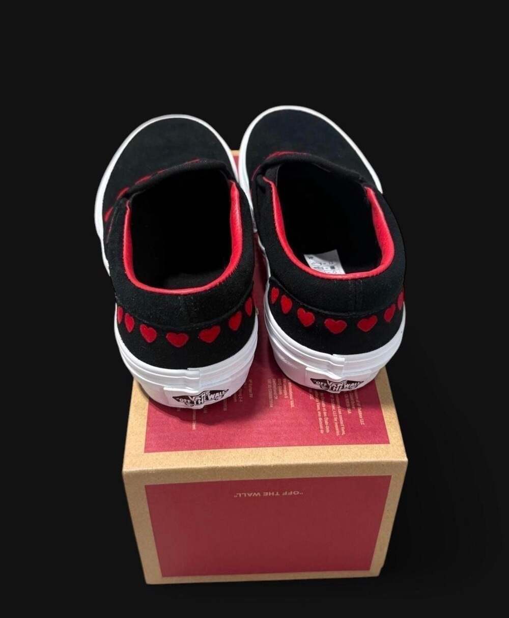 Vans Kids Black Slip-On Sneakers with Red Heart Accents - Picture 3 of 4